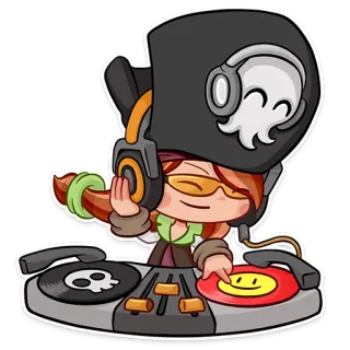🎧 10f291cf ดีเจ, การ์ตูน, เพลง, หูฟัง, มิกเซอร์, หัวกะโหลก, เครื่องเล่นแผ่นเสียง whatsapp sticker