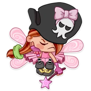 🎀 5bda5959 นางฟ้า, โจรสลัด, การ์ตูน, หัวกะโหลก, สีชมพู, ปีก, เด็กผู้หญิง whatsapp sticker