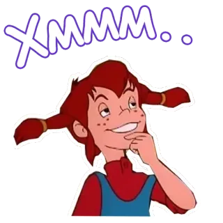 🤔 7e00b0cf Pippi Longstocking xmmm.. 卡通, 表情, 想法, 长袜子皮皮, 思考 telegram sticker