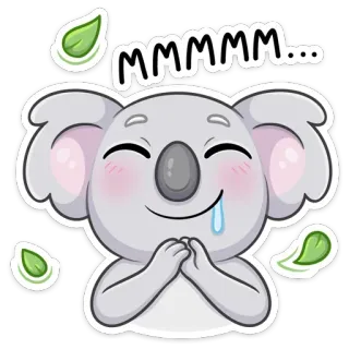 🤤 2a9f531d MMMMM... 考拉, 可爱, 快乐, 树叶, 迷人, 动物, 卡通 telegram sticker