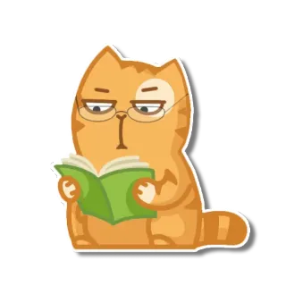 🤓 3b6f5ae9 고양이, 독서, 책, 안경, 주황색 고양이 telegram sticker