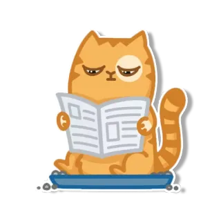 😑 bade462e 고양이, 독서, 신문, 동물, 주황 고양이 telegram sticker