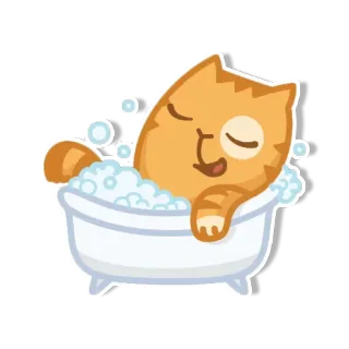 😌 dc69358a 고양이, 목욕, 거품, 오렌지, 행복한, 귀여운 telegram sticker