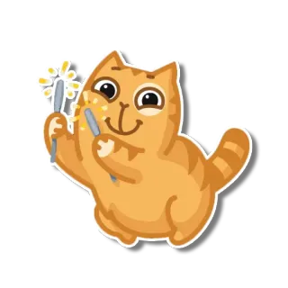 🎉 fc92b09b 고양이, 스파클러, 파티, 축하, 오렌지 telegram sticker