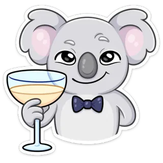 🍸 f0b0668a koala, dibujo animado, animal, pajarita, vino, bebida, vaso, lindo whatsapp sticker