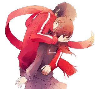 😍 40faca40 anime, couple, hug, love, romance, scarf telegram sticker