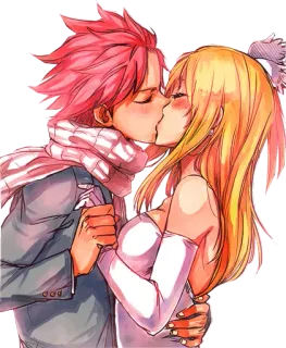 💋 64fee6d4 Natsu Dragneel, Lucy Heartfilia Fairy Tail anime, couple, kissing, romance, fanart, Fairy Tail telegram sticker