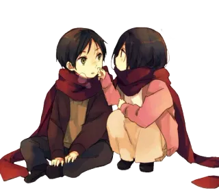 ❤ 8cdbb30d Eren Yeager Attack on Titan anime, children, scarf, cute, fan art telegram sticker