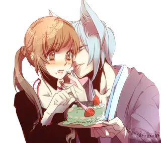 😋 c2475046 anime, couple, cake, sweet, love, romantic, strawberry, dessert telegram sticker