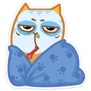 🤒 11837cbe кот, больной, грипп, болен, термометр, мультфильм telegram sticker