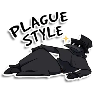 😎 fcf80882 PLAGUE STYLE 흑사병 의사, 스타일, 누워있는, 만화, 검은색, 모자 telegram sticker