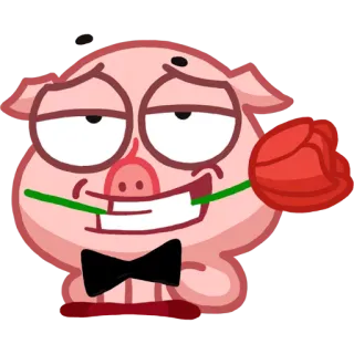 🌹 7d8e407a pig, flower, rose, bow tie, cute, cartoon telegram sticker