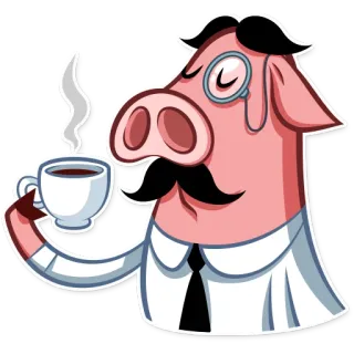 ☕ 87f5f098 豚, コーヒー, モノクル, 口ひげ, フォーマル, ネクタイ telegram sticker