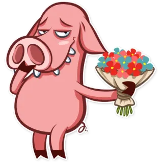 💐 bbec46e4 豚, 動物, 花, 花束, 漫画 telegram sticker