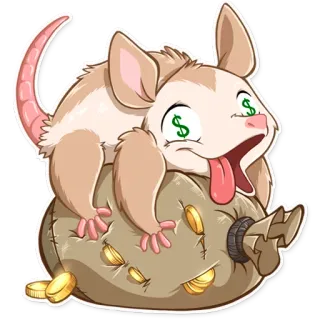 🤑 3dfcc142 Opossum, Kantong uang, Koin, Kartun, Tanda dolar, Binatang telegram sticker