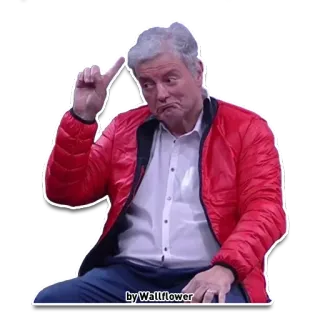 😏 4378e7cf by Wallflower 남자, 빨간 재킷, 생각, 소심한 사람, 몸짓, 사람 telegram sticker