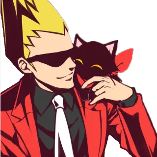 😍 e1370c5d อนิเมะ, ตัวละคร, การ์ตูน, ผู้ชาย, แมว, แว่นกันแดด, ชุดสูทสีแดง telegram sticker