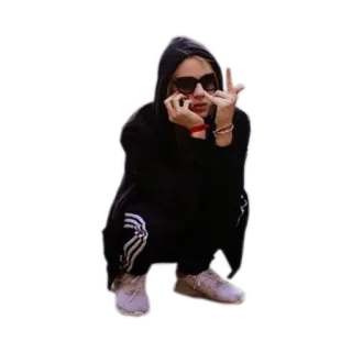 📱 25f89a55 ngón giữa, ngồi xổm, người, kính râm, phụ nữ, adidas telegram sticker