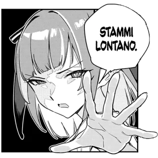 ✋ 6cd9498c STAMMI LONTANO. Anime, Manga, Zły/Zła, Kobieta, Włoski/Włoska, Twarz, Ręka telegram sticker