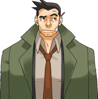 😑 68a78a82 Dick Gumshoe Ace Attorney Dick Gumshoe, Ace Attorney, Nhân vật trò chơi điện tử, Thám tử, Anime telegram sticker