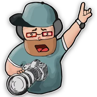 🎥 181ba99c fotografo, macchina fotografica, uomo, ritratto, barba, occhiali, illustrazione, cartone animato telegram sticker