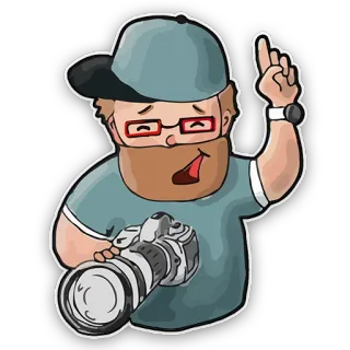 ☝ 460b9f80 fotografo, macchina fotografica, cartone animato, barba, occhiali, adesivo telegram sticker