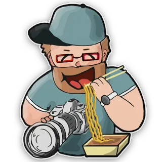 🍚 9ef6e0a6 uomo, mangiare, noodles, fotocamera, cibo, adesivo, cartone animato telegram sticker