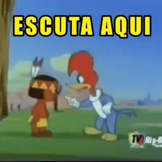 🛖 4783d46e Woody Woodpecker ESCUTA AQUI Cartoon, Woody Woodpecker, Native American, Pratend, Wijsvinger telegram sticker