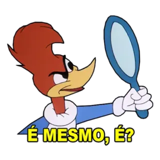 🔍 15642bf4 Woody Woodpecker É MESMO, É? Woody Woodpecker, cartone animato, specchio, divertente, domanda whatsapp sticker
