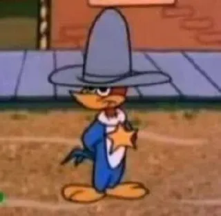 👮 66773ea4 Cartoon, Vogel, Hut, Western, Sheriff, Abzeichen, Figur, Animiert telegram sticker