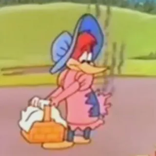 👗 774f88e6 Cartoon, Frau, Kleid, Hut, Vogel telegram sticker