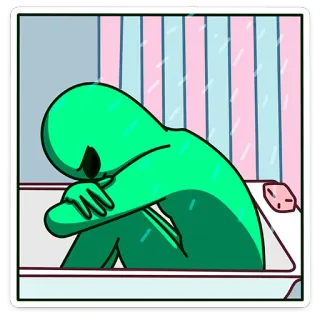 😞 4c1091ef alien, sad, lonely, bathtub, cartoon, green whatsapp sticker