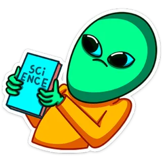 😵 70d5a4ae SCIENCE alien, science, reading, book, cartoon, education, extraterrestrial whatsapp sticker