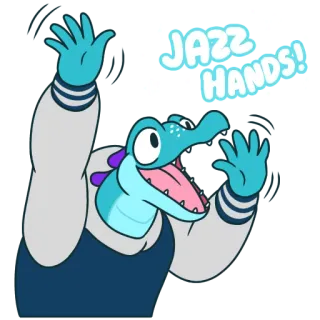 👋 ffe2a530 JAZZ HANDS! Jazz handen, Krokodil, Cartoon, Groet, Viering, Vriendelijk telegram sticker