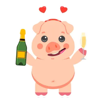 😆 0b5951ce cochon, champagne, fête, animal, mignon, soirée whatsapp sticker