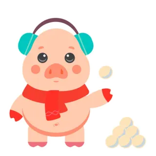 😅 1f2f61a7 cochon, hiver, boule de neige, dessin animé, mignon, animal, cache-oreilles, écharpe whatsapp sticker
