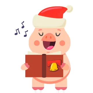 😃 2f7705a4 cochon, noël, bonnet de père noël, chant, chant de noël, fête, festif, animal whatsapp sticker