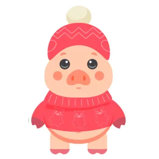 😃 418ce0e7 cochon, animal, dessin animé, mignon, hiver, chapeau, pull whatsapp sticker