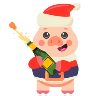 🤪 49bcc15f cochon, père noël, fête, célébration, champagne, fête, nouvel an, dessin animé whatsapp sticker