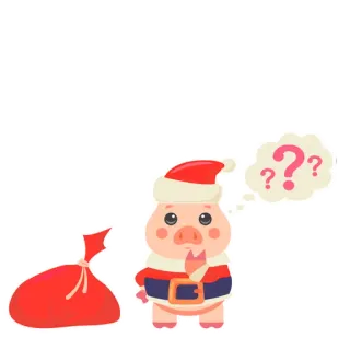 😄 65bcd08c cochon, père noël, point d'interrogation, noël, sac rouge, dessin animé, fête whatsapp sticker