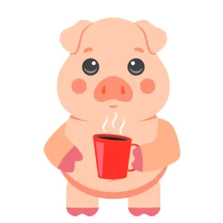 😃 6c38702a cochon, animal, café, mignon, dessin animé whatsapp sticker