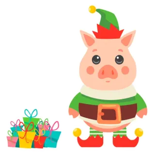 😃 7578f0f8 cochon, elfe, noël, fête, cadeaux, dessin animé, mignon, festif whatsapp sticker