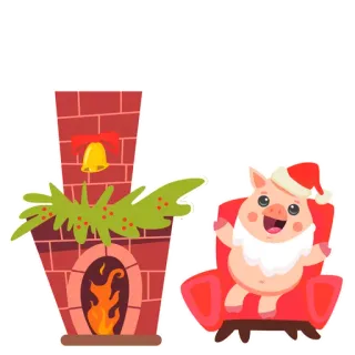 😄 b8b41b80 cochon, noël, père noël, cheminée, dessin animé, fête, hiver whatsapp sticker