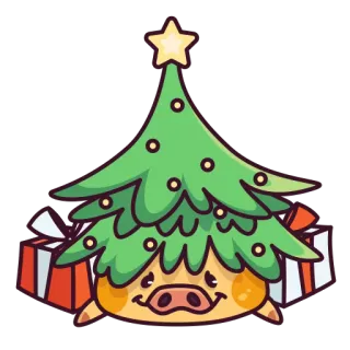 🎄 4979d3f7 natale, maiale, albero, vacanze, regali, cartone animato, carino, festivo telegram sticker