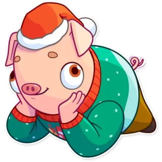 🙂 1609c98d cerdo, navidad, gorro de santa, lindo, animal, fiesta, dibujo animado whatsapp sticker