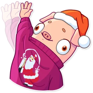 👋 85b4f97b cerdo, papá noel, navidad, fiesta, dibujos animados, suéter whatsapp sticker