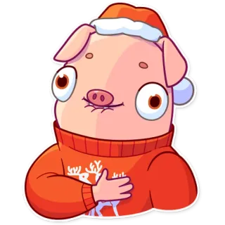 ❤️ cd4fdccd cerdo, navidad, suéter, dibujos animados, animal, reno, fiesta, gorro de santa whatsapp sticker