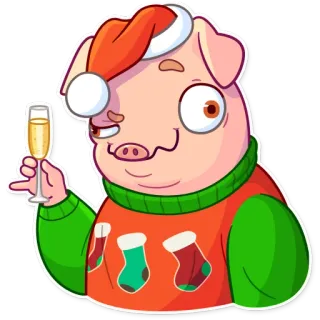 🥴 f36e420b cerdo, navidad, celebración, champán, fiesta, fiesta whatsapp sticker