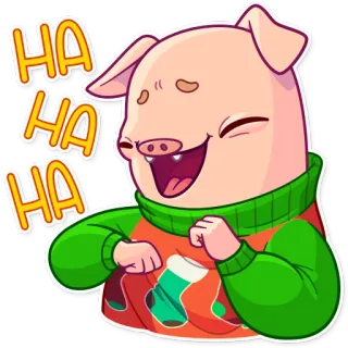 😂 f94eac2f HA HA HA cerdo, riendo, suéter, navidad, dibujos animados, humor whatsapp sticker