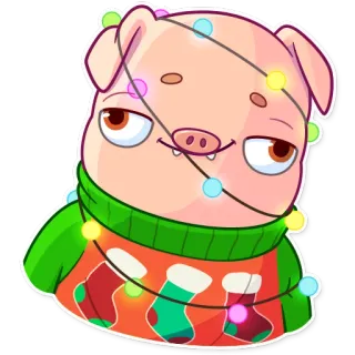 🥴 fbcfb904 cerdo, navidad, fiesta, luces, suéter, dibujos animados, animal whatsapp sticker